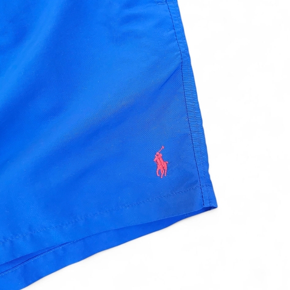 Polo by Ralph Lauren Men's Cobalt Blue/ Red Swim Shorts. - Picture 3 of 5